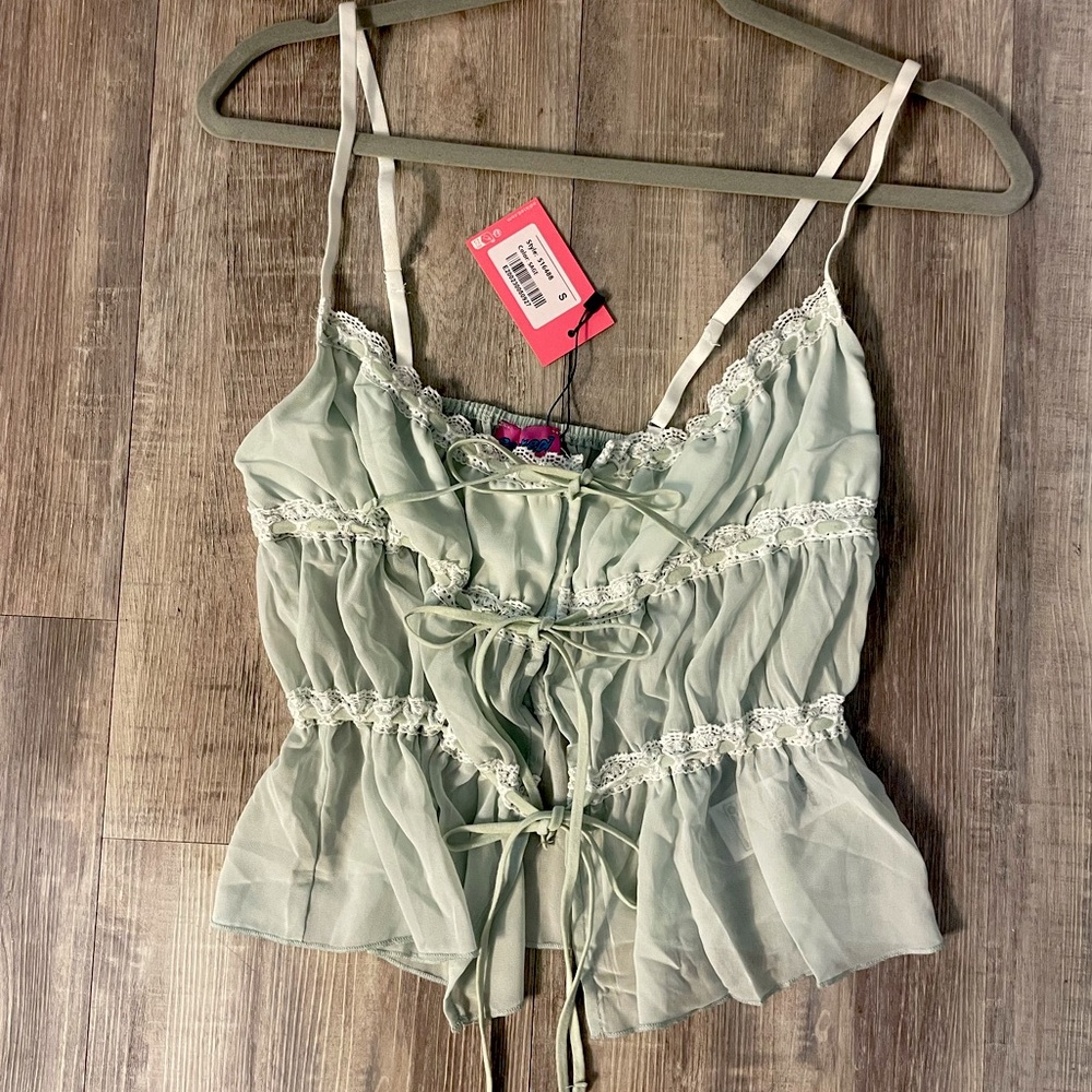 Edikted green lace tie front cami